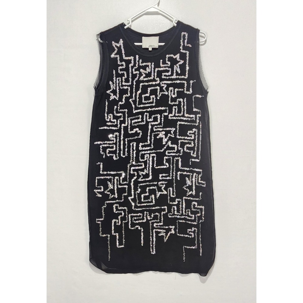 3.1 Phillip Lim Women's Elegant Dressy Sequined Dress Black/Silver Size 4